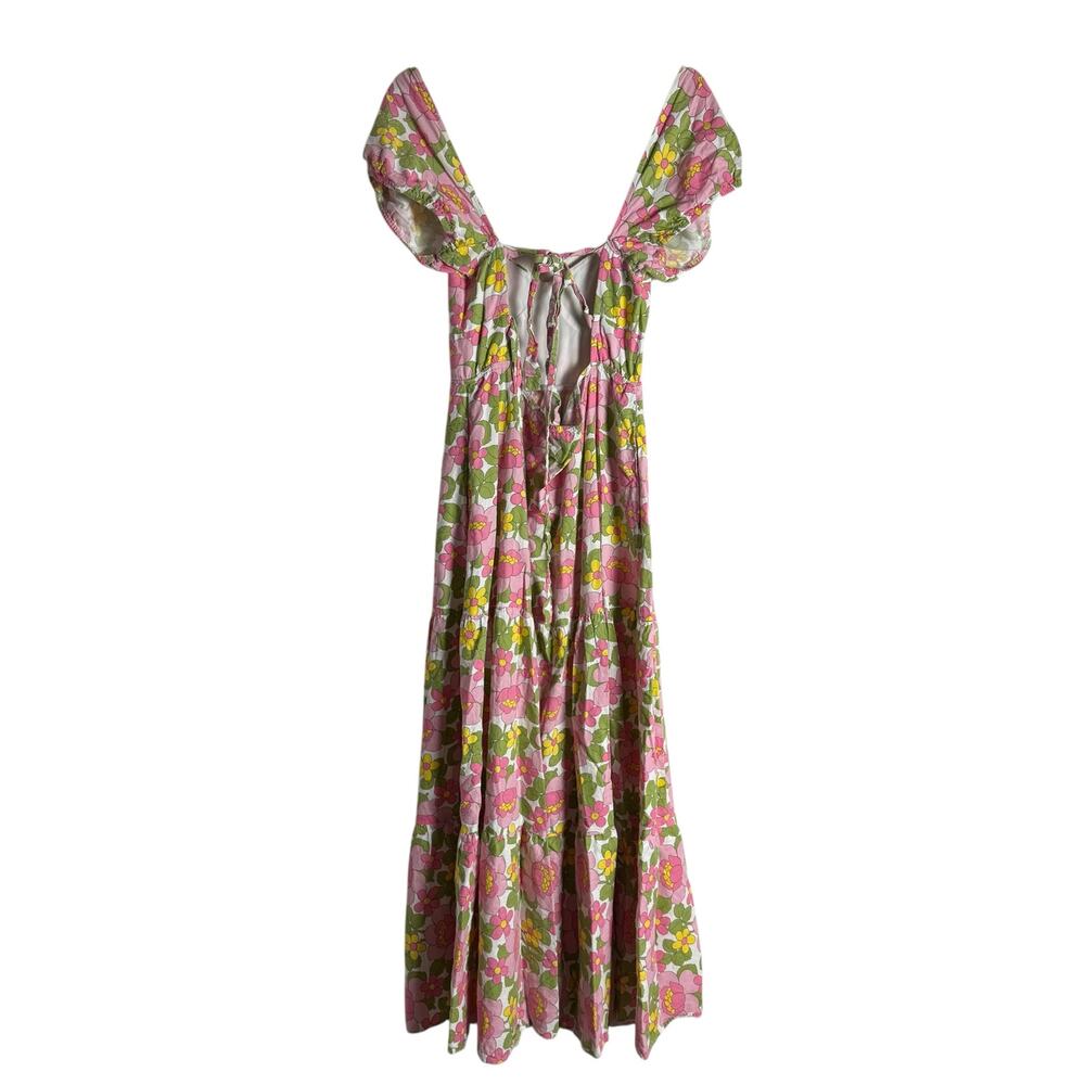 Show Me Your MuMu Cathy Pink Retro Floral Sweetheart Tie Back Puff Maxi Dress M - Picture 16 of 16
